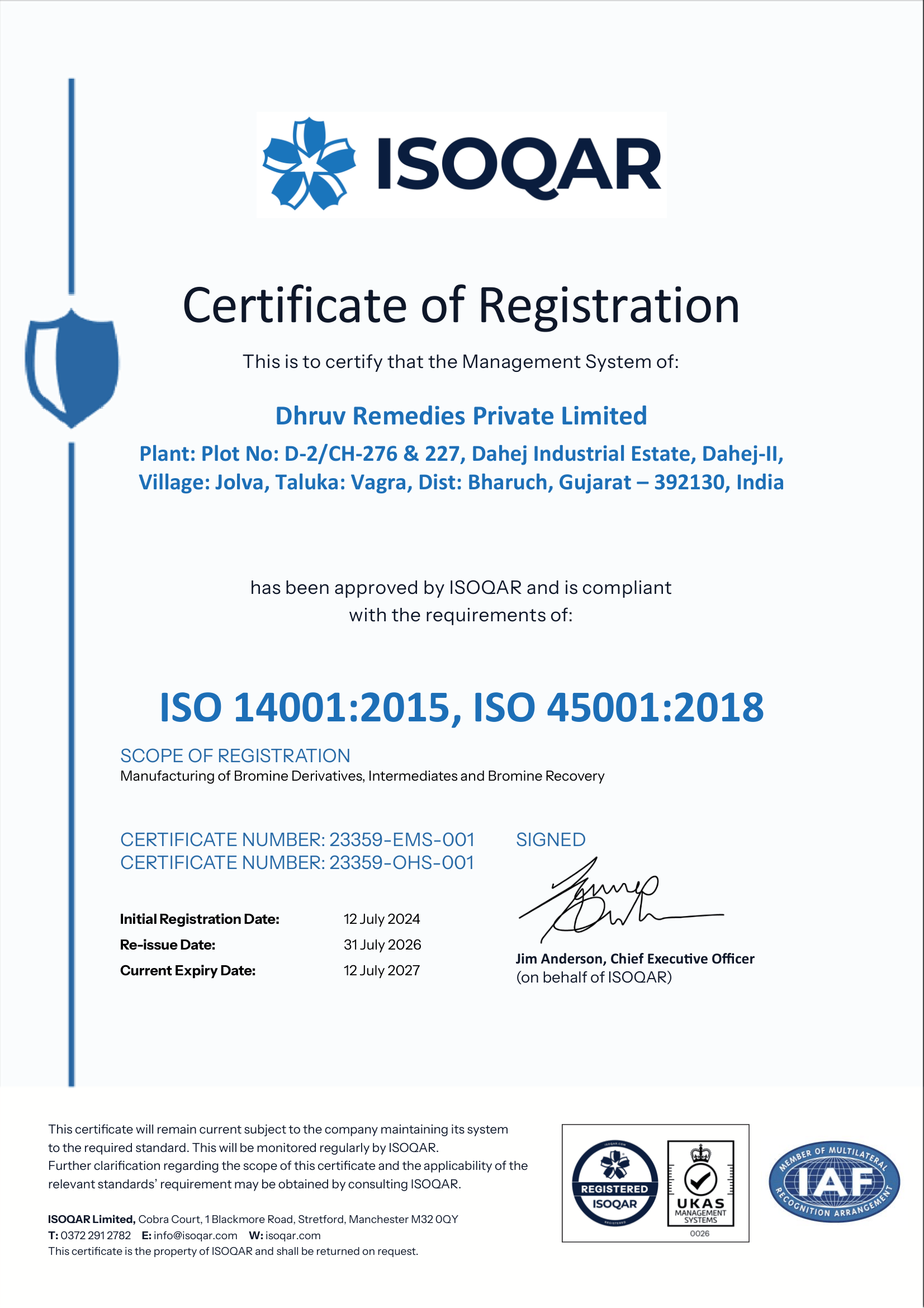ISO 14001 & ISO 45001 Certificate